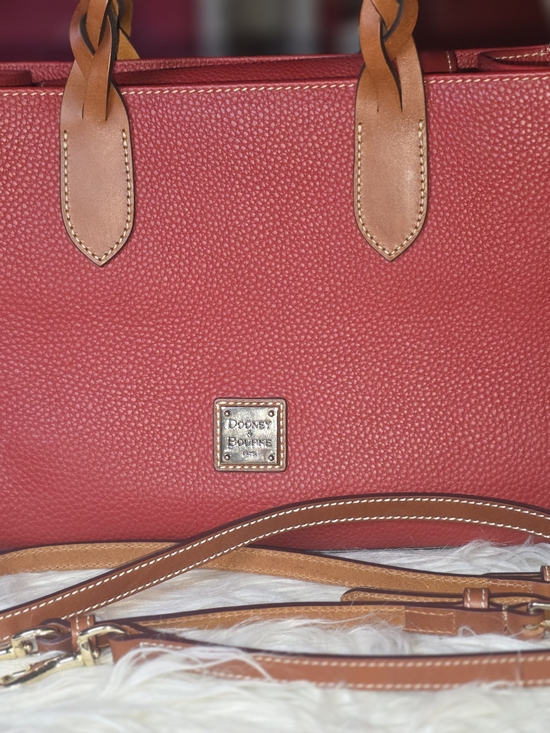 Dooney & Bourke Handbags - Dooney & Bourke Red Leather Tote with Tan Trim